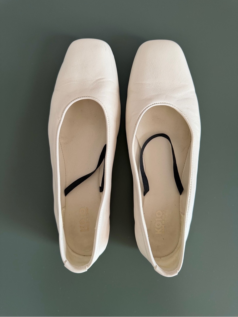 KOIO Aurora Leather Ballet Flats with Black Strap